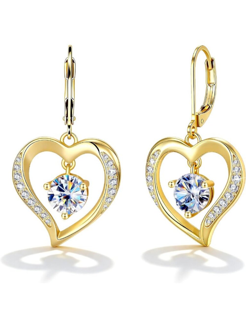 Elegant Moissanite Heart Drop Earrings for Women - Dangle Diamond Jewelry Gift